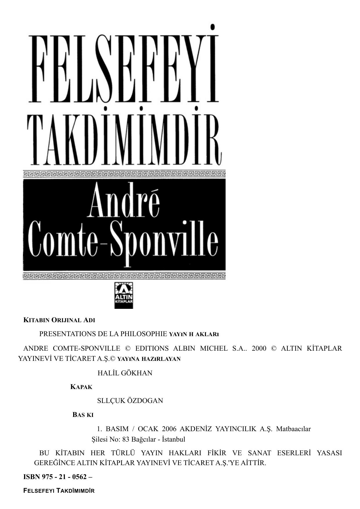 Felsefeyi Takdimimdir - André Comte Sponville 